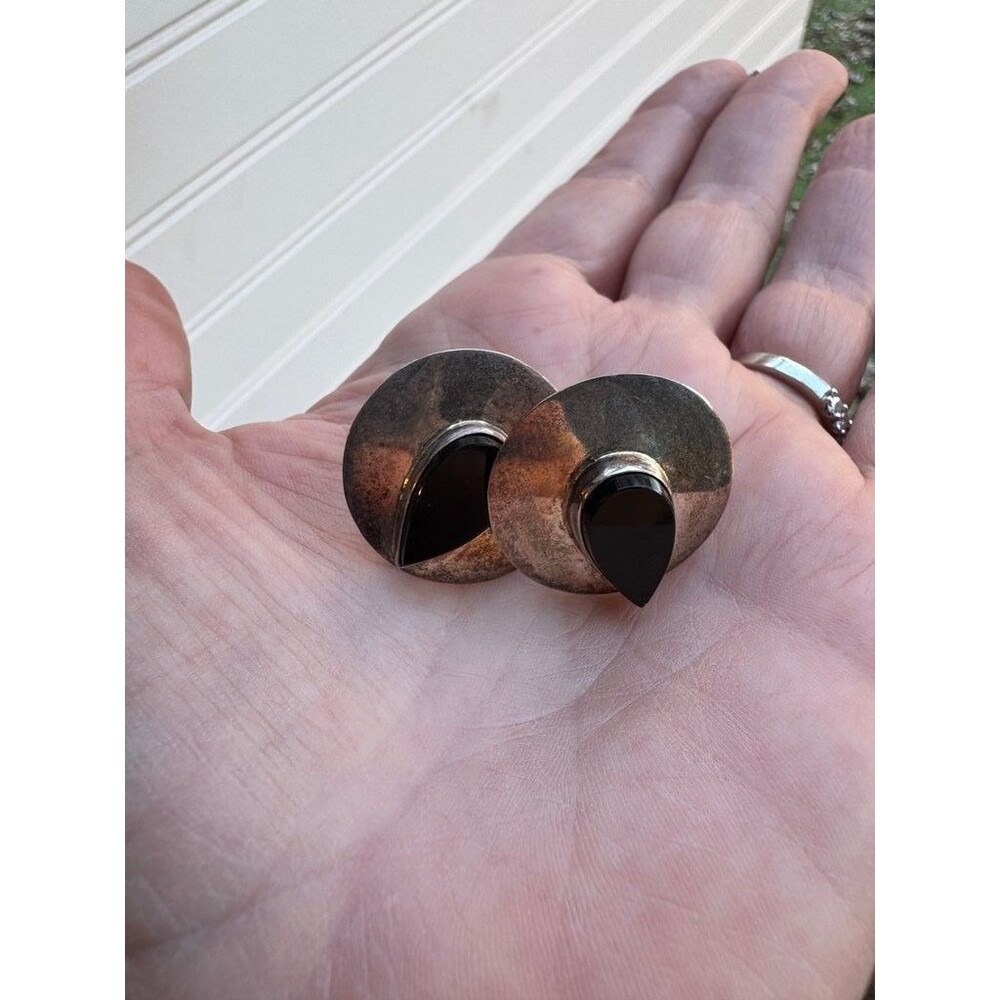 Vintage Martinez Sterling Silver Cufflinks with Black Onyx